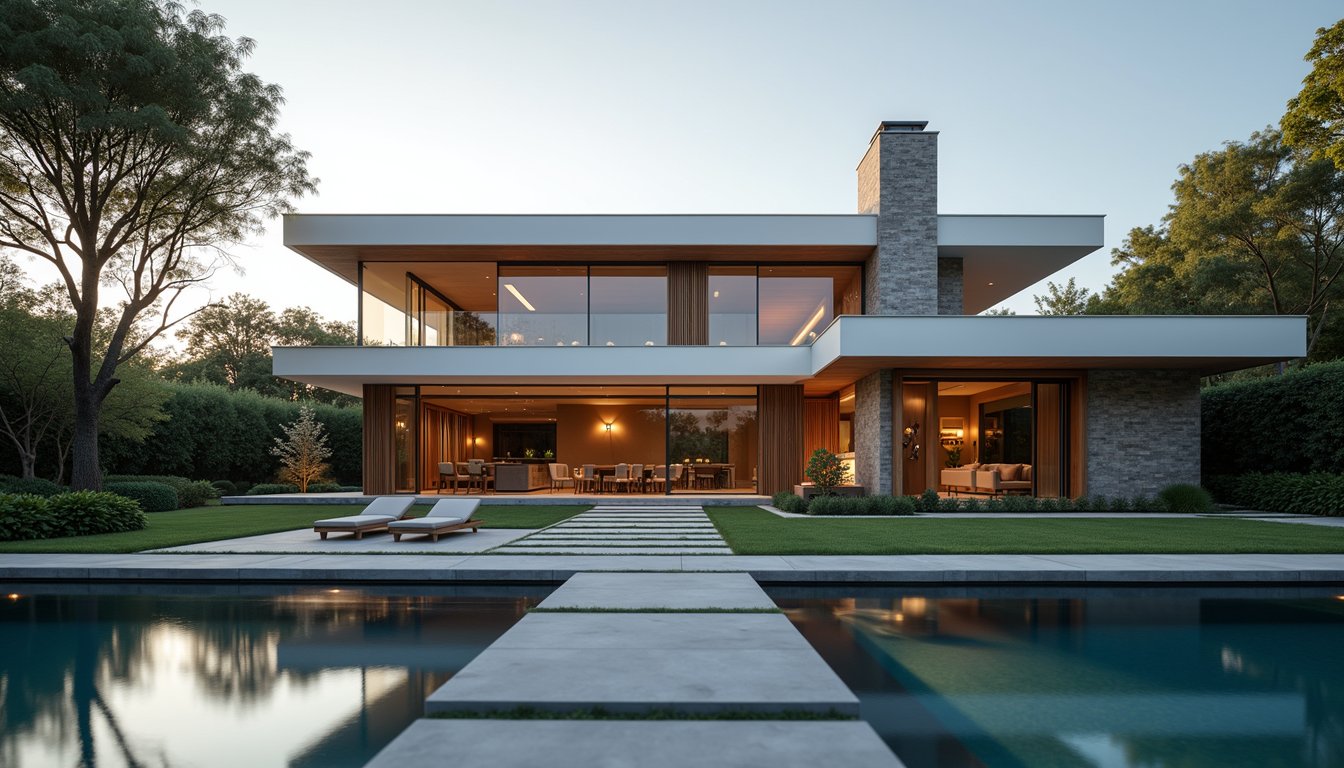 Eye-level view of a luxury home exterior with modern architecture