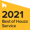 A yellow and green logo for the best of houzz service.