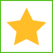 A yellow star with green border on white background.